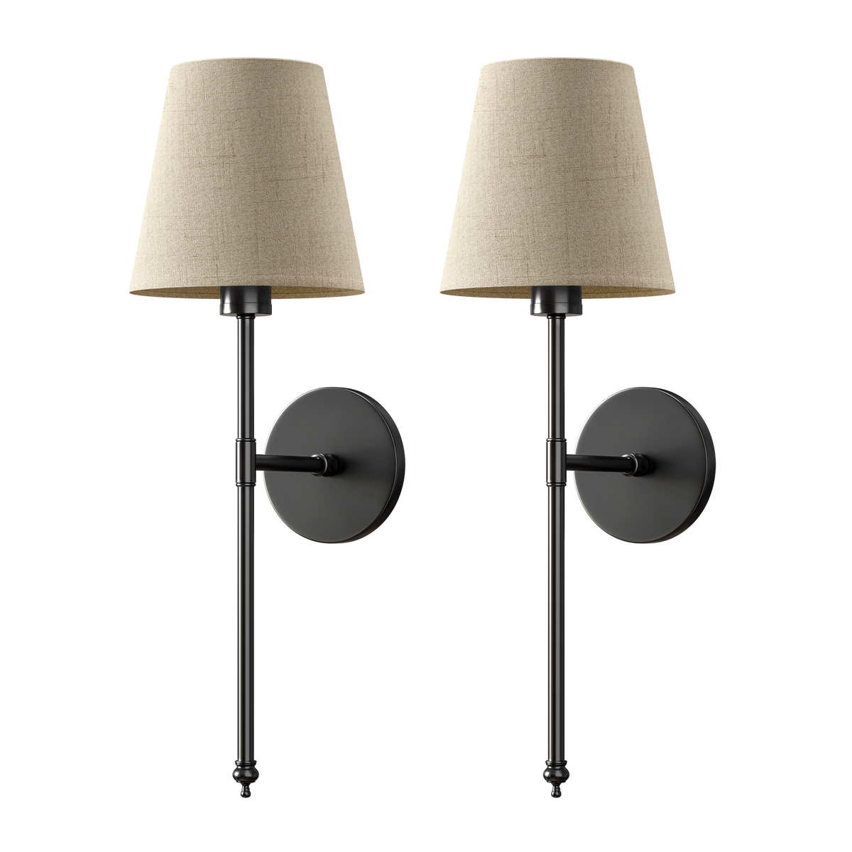 Set med 2 guldfärgade vägglampor — linneskärm, trådlös RGB-dimring