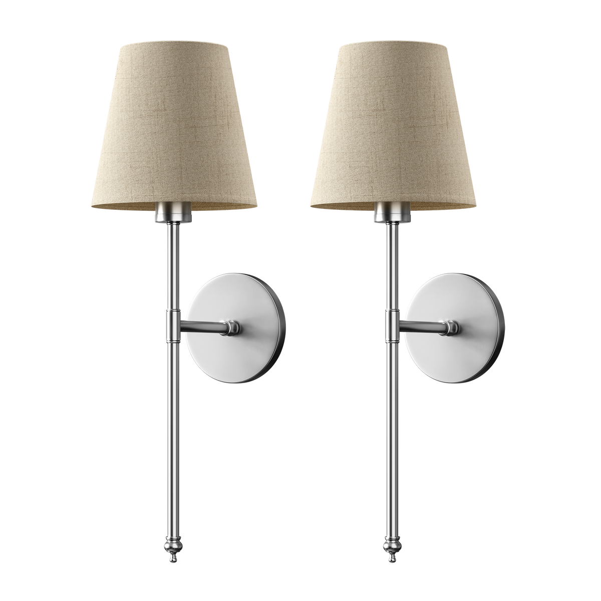 Set med 2 guldfärgade vägglampor — linneskärm, trådlös RGB-dimring