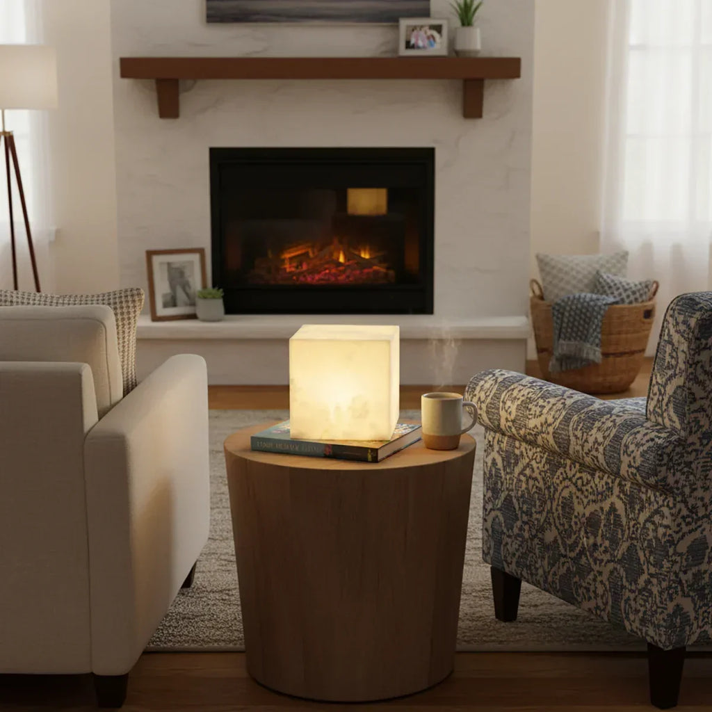 Simple Alabaster Cube Table Lamp | wildoxy