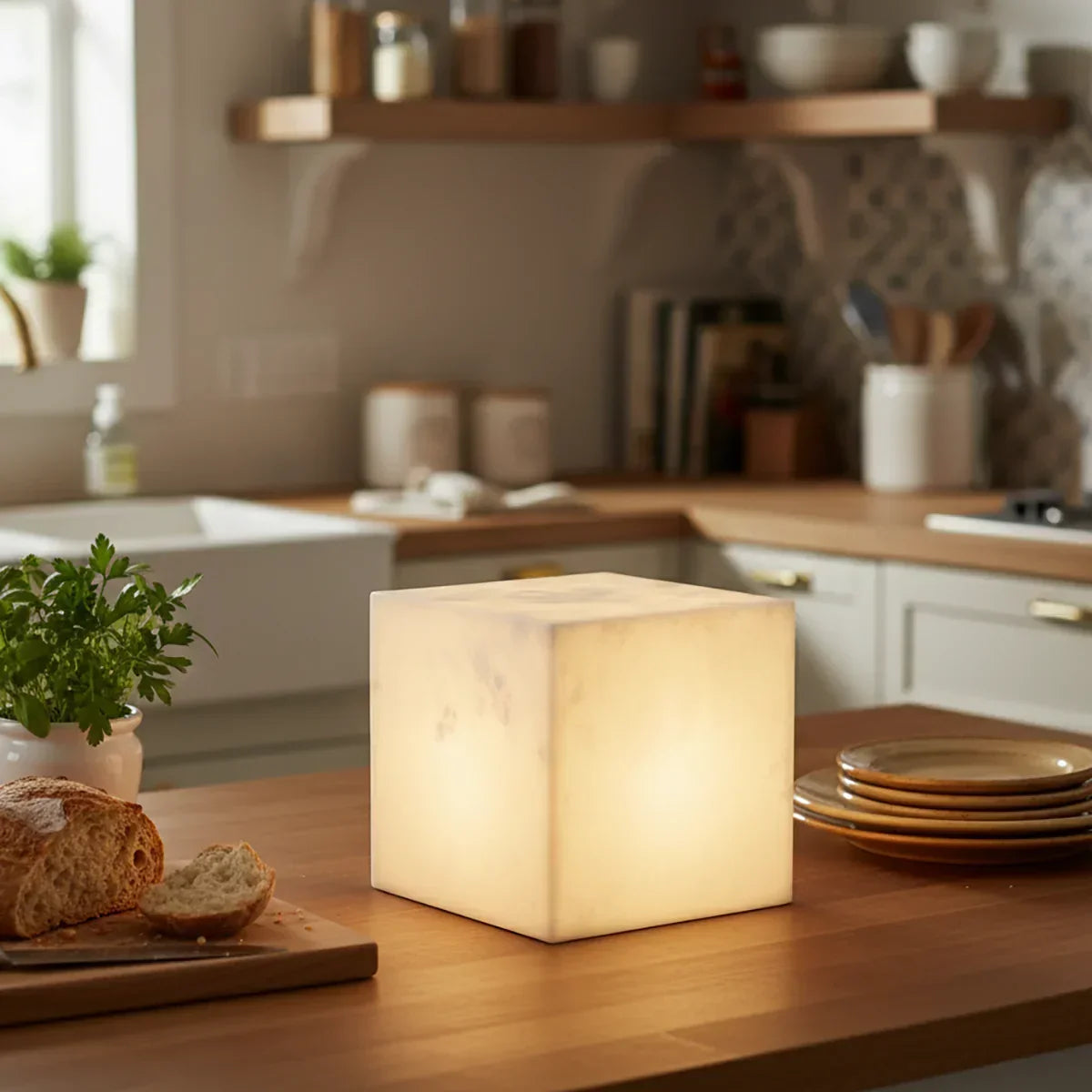 Simple Alabaster Cube Table Lamp | wildoxy