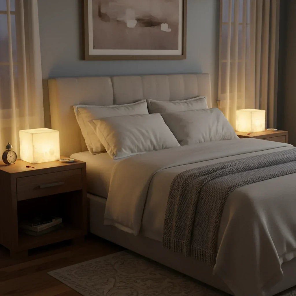 Simple Alabaster Cube Table Lamp | wildoxy