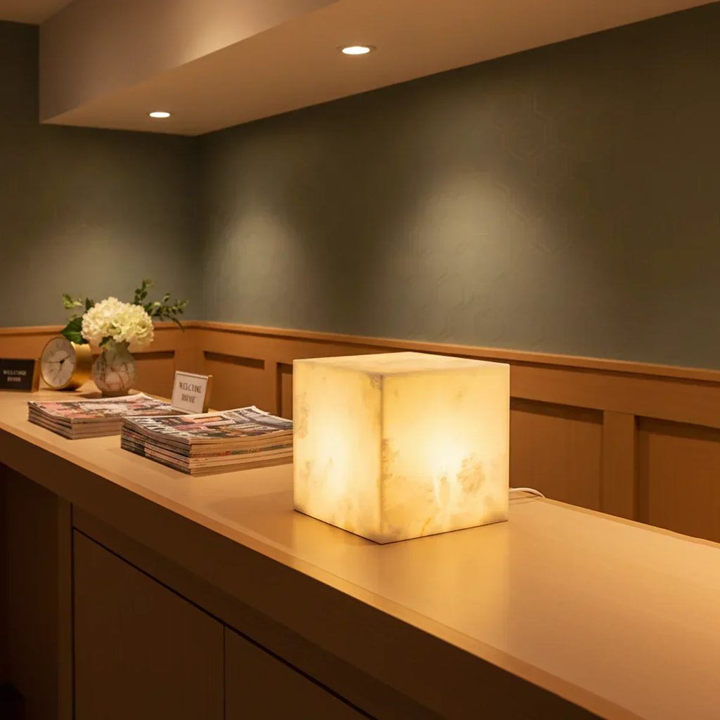 Simple Alabaster Cube Table Lamp | wildoxy