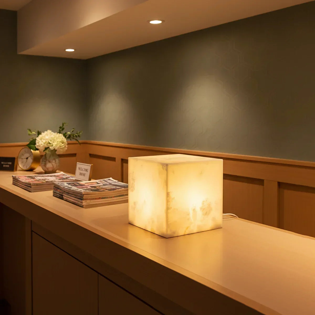 Simple Alabaster Cube Table Lamp | wildoxy