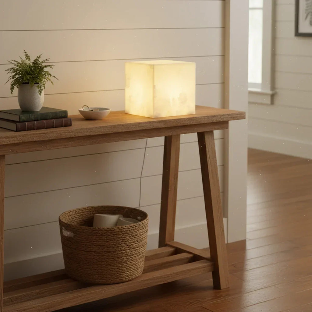 Simple Alabaster Cube Table Lamp | wildoxy