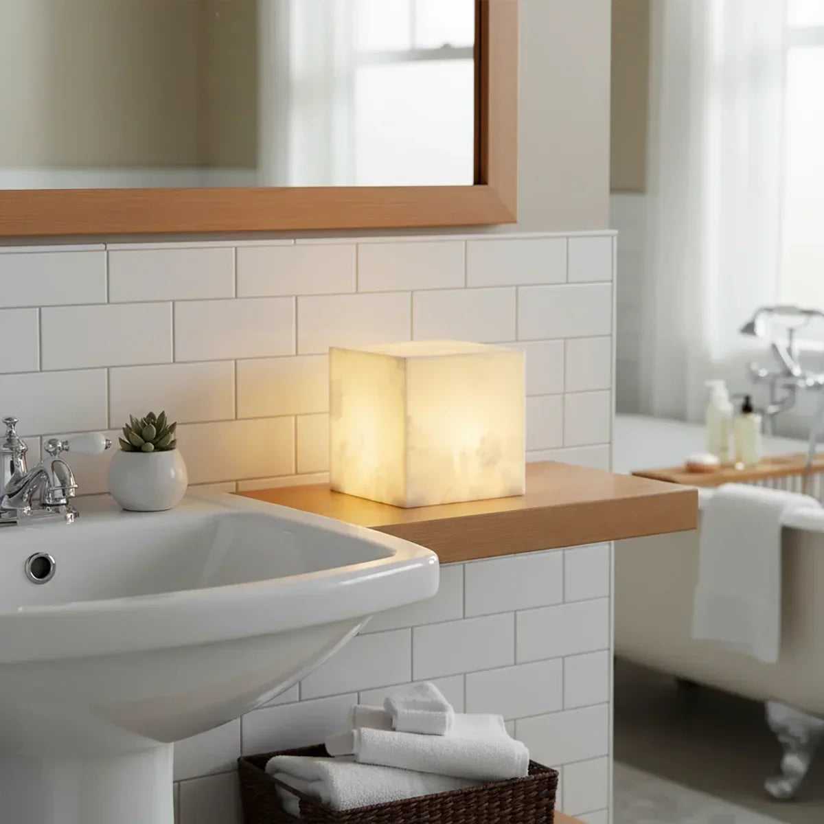Simple Alabaster Cube Table Lamp | wildoxy