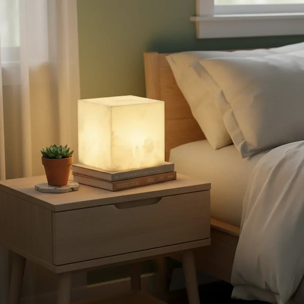 Simple Alabaster Cube Table Lamp | wildoxy