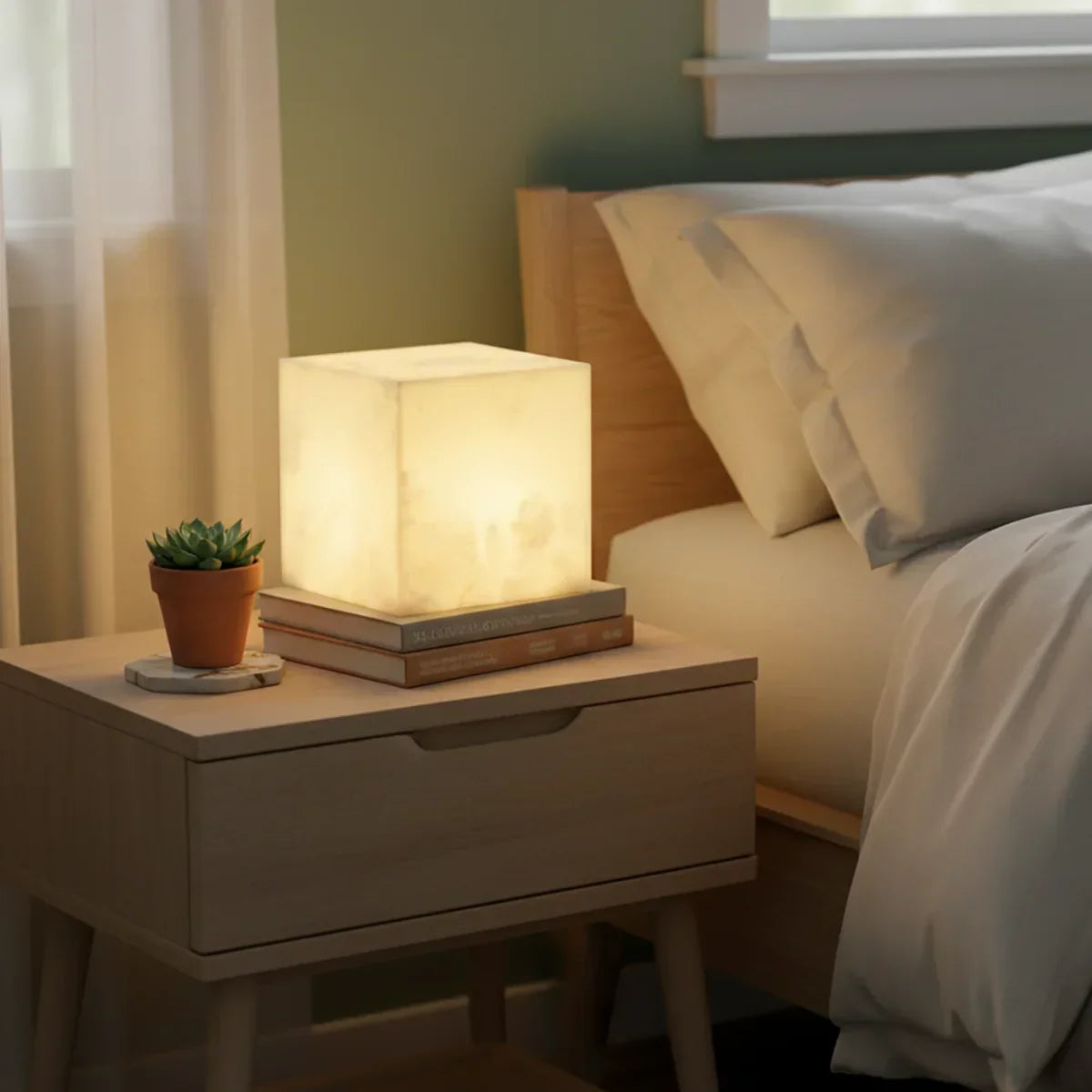 Simple Alabaster Cube Table Lamp | wildoxy