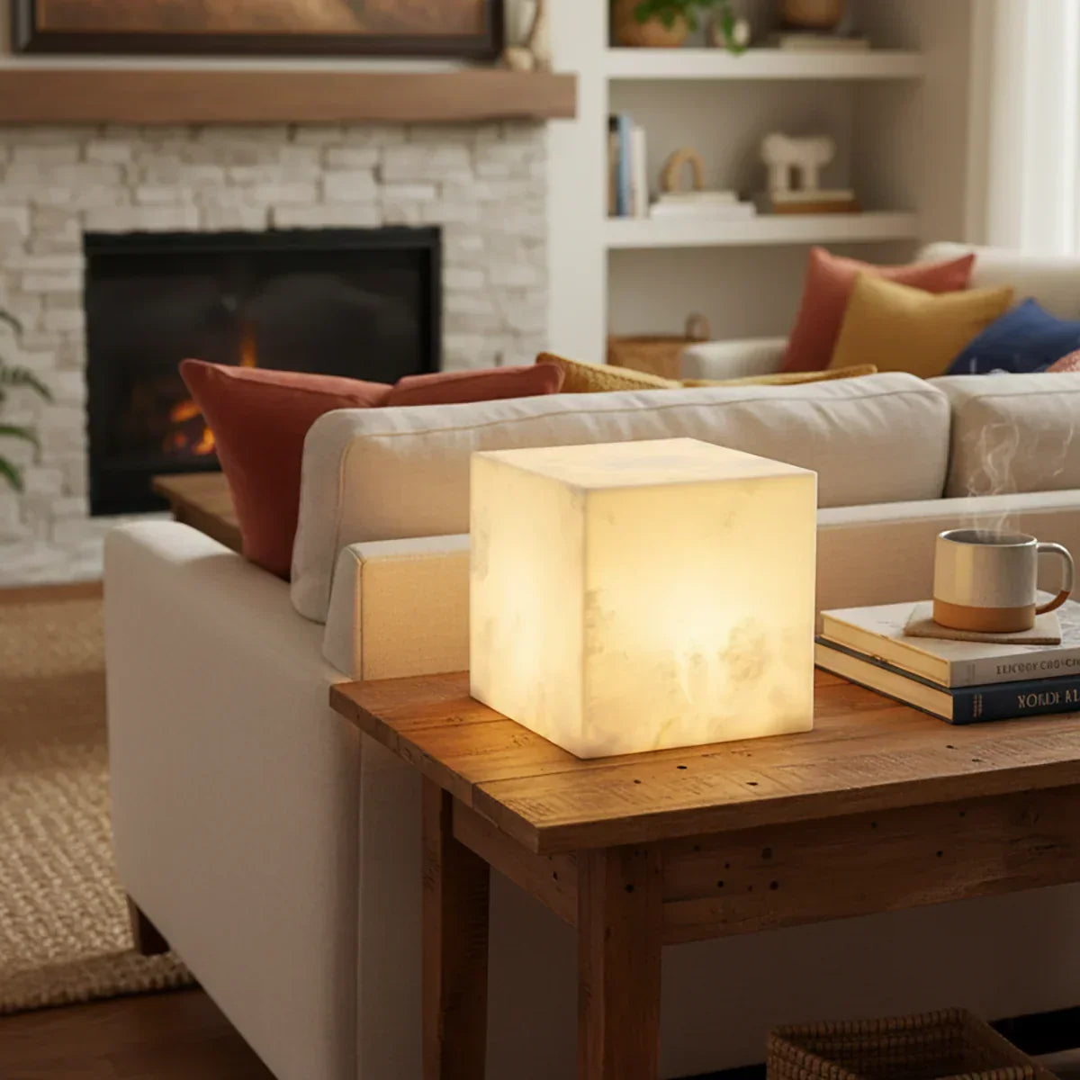 Simple Alabaster Cube Table Lamp | wildoxy