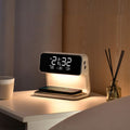 LumaNova Clear LCD Alarm Clock — Dimmable Nightstand Lamp & Wireless Fast Charging