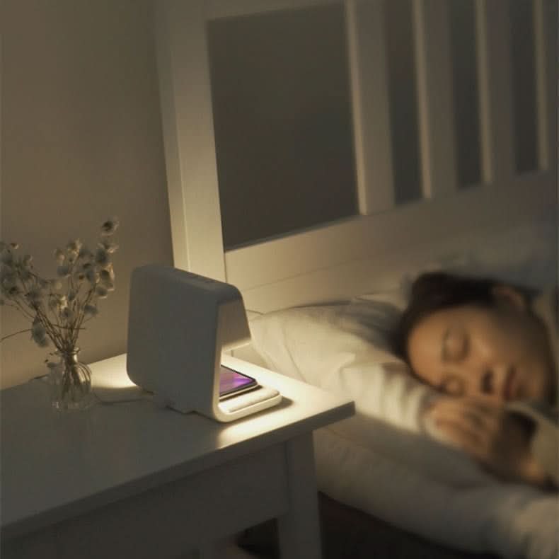 LumaNova Clear LCD Alarm Clock — Dimmable Nightstand Lamp & Wireless Fast Charging