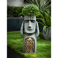 Enchanted Trio Solar Resin Garden Statues — Easter Island Motifs
