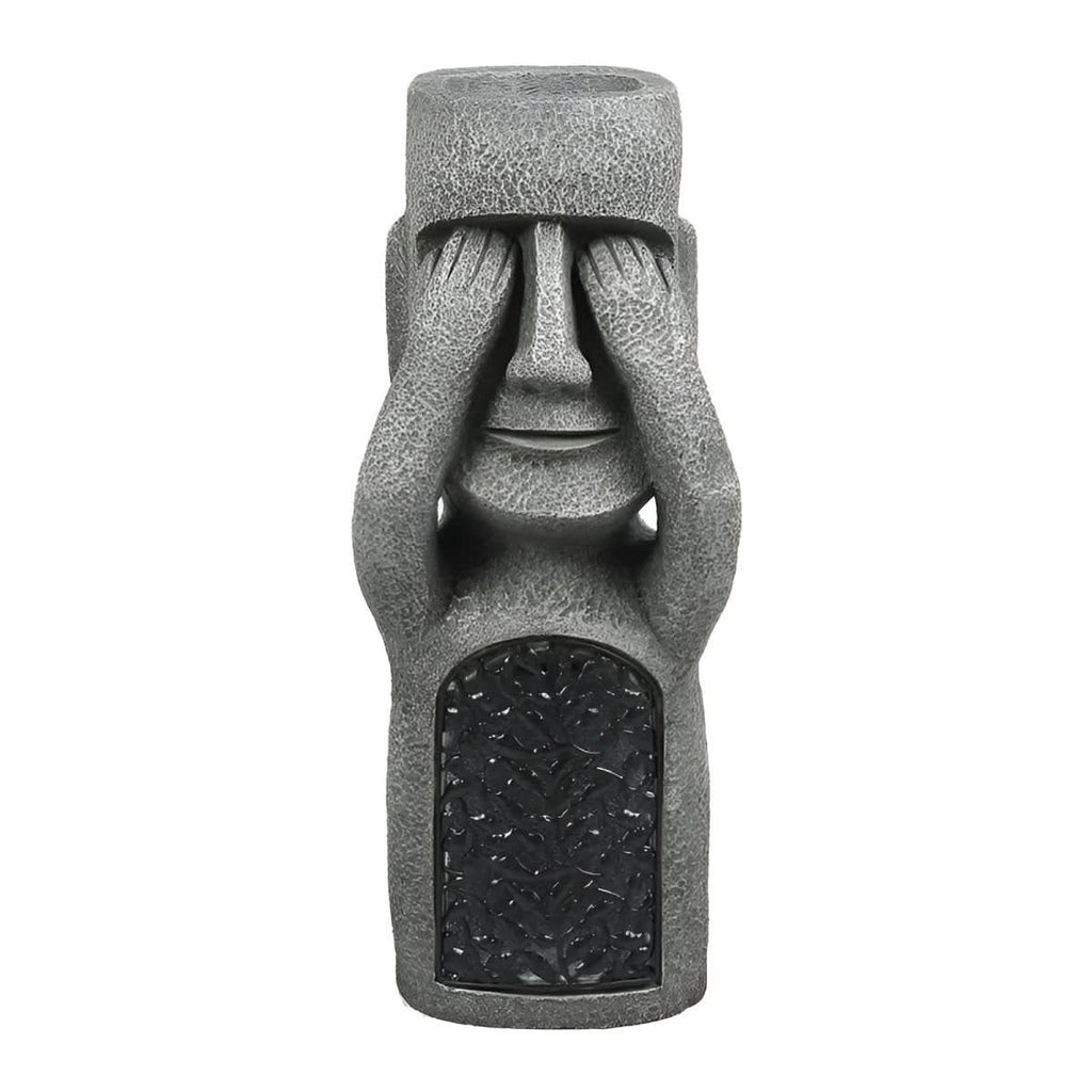 Enchanted Trio Solar Resin Garden Statues — Easter Island Motifs