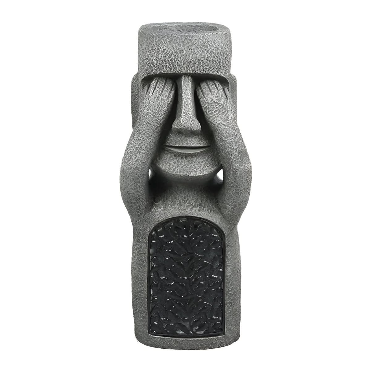 Enchanted Trio Solar Resin Garden Statues — Easter Island Motifs
