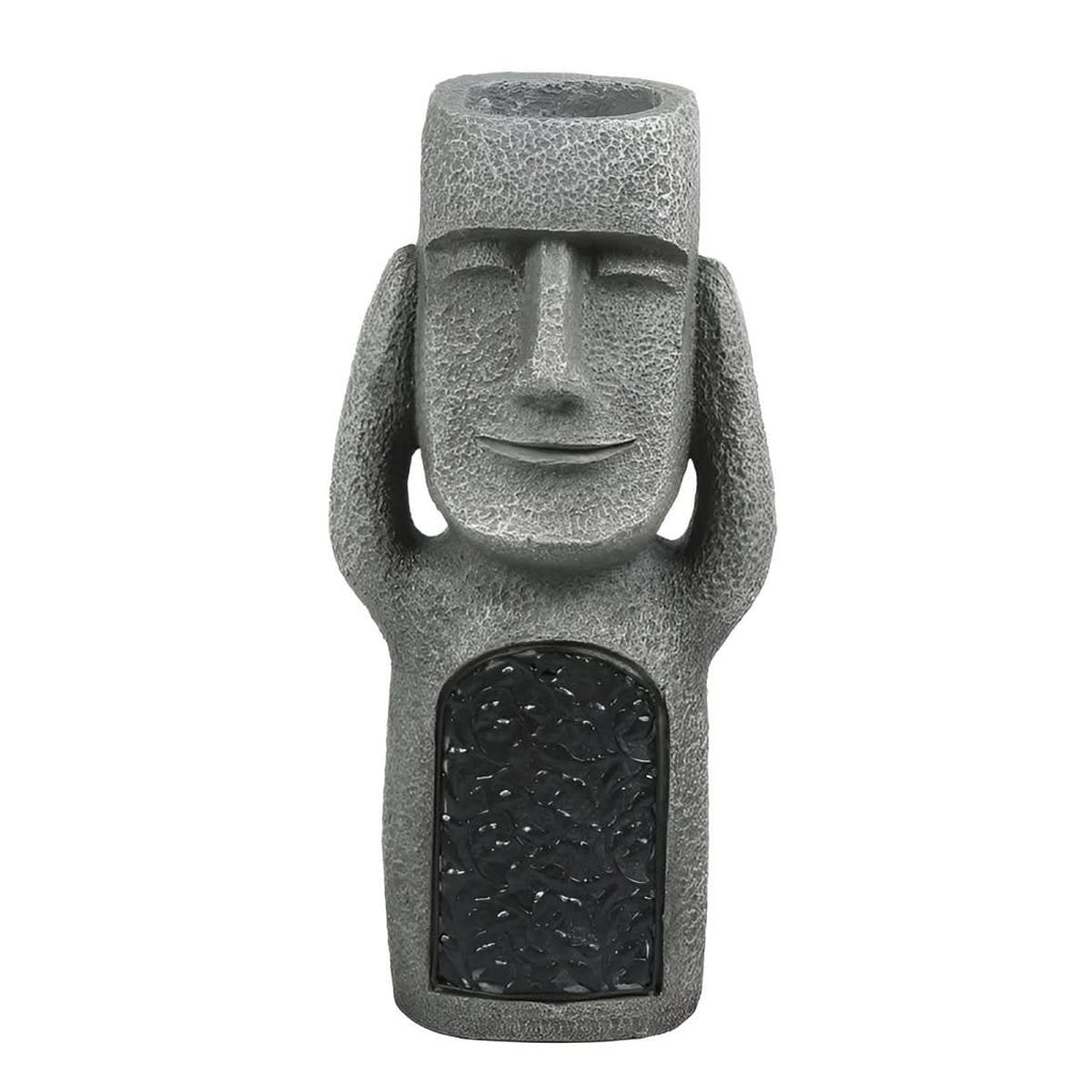 Enchanted Trio Solar Resin Garden Statues — Easter Island Motifs
