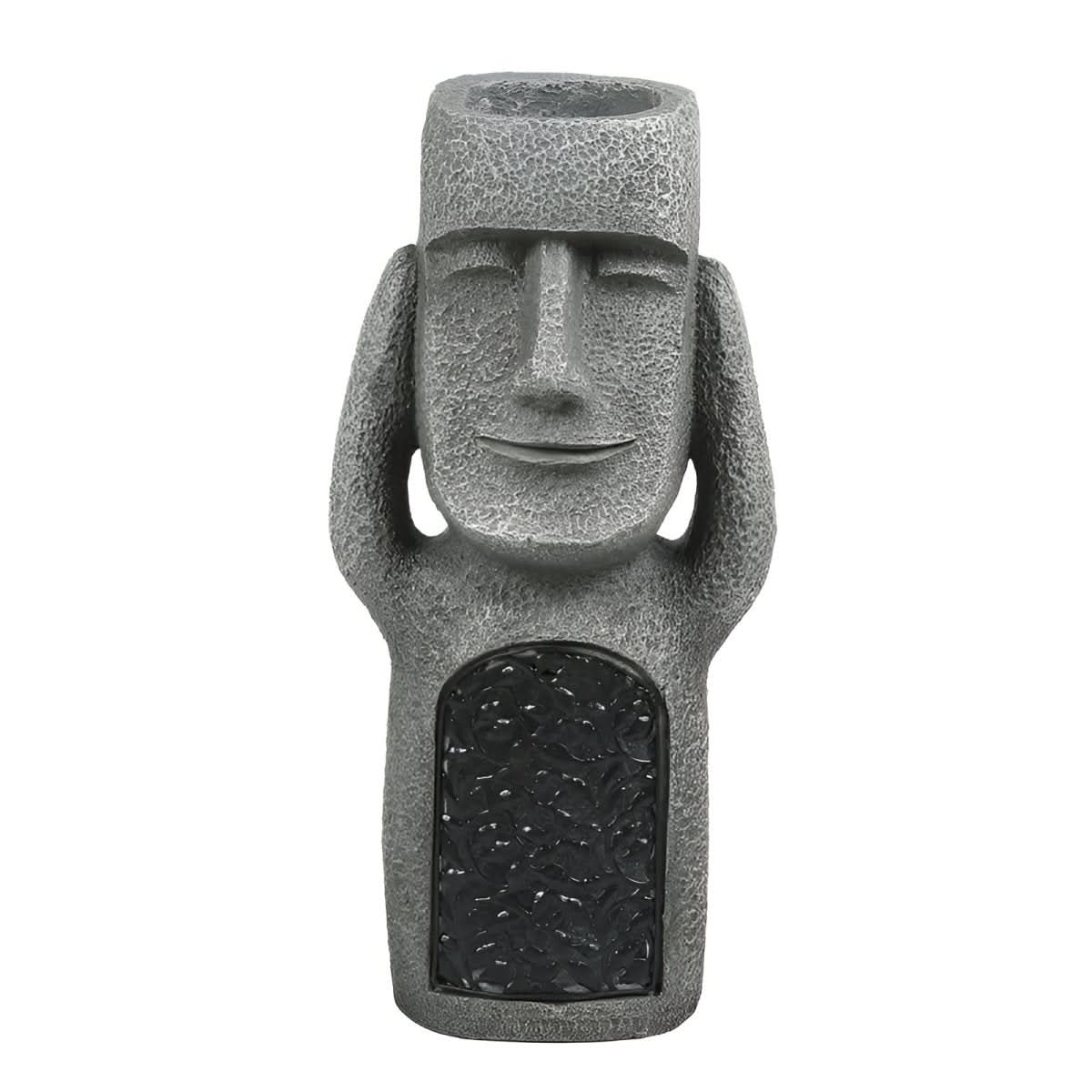Enchanted Trio Solar Resin Garden Statues — Easter Island Motifs