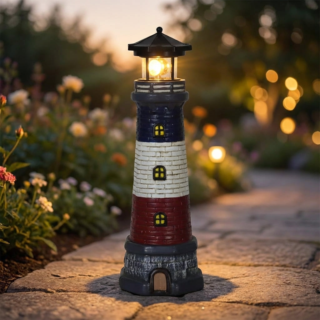 Lighthouse-lamp voor in de tuin op zonne-energie — roterend LED-licht