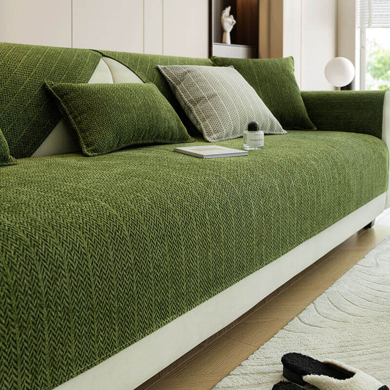 Chenille bankhoes — visgraatpatroon, krasbestendig, 70–240 cm