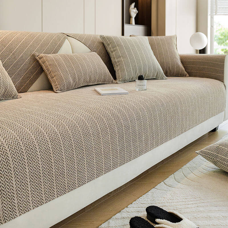 Chenille bankhoes — visgraatpatroon, krasbestendig, 70–240 cm