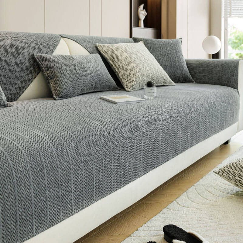 Chenille bankhoes — visgraatpatroon, krasbestendig, 70–240 cm