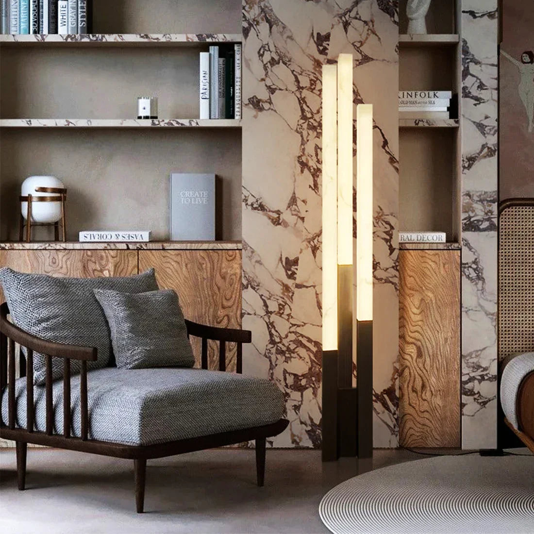 Staggered Natural Alabaster Pillar Floor Lamp | wildoxy
