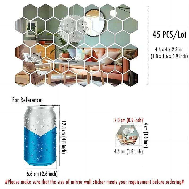 NovaGem Geometric Hexagonal Mirror Wall Decals — Reflective Modular Decor Tiles