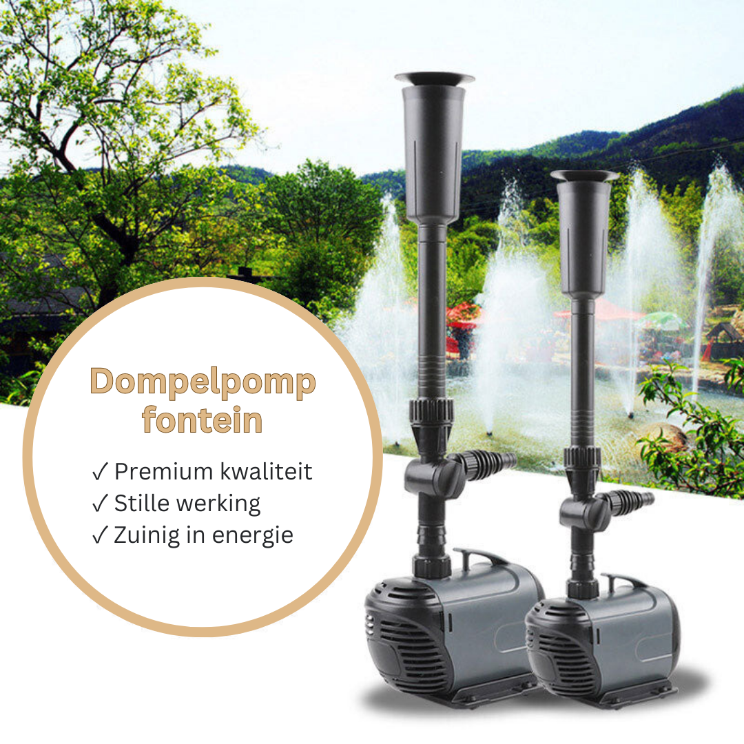 Vijverfonteinpomp — verstelbare waterstroom, 3 sproeikoppen