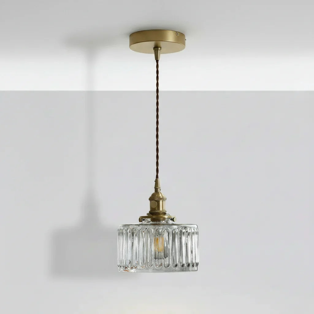 Gerippte Glas-Pendelleuchte - Kupfer, transparentes Grau, E27