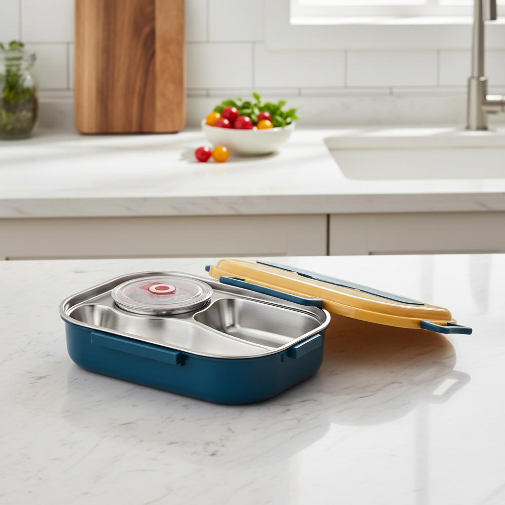 EduWave Fresh Flavor Stainless Steel Lunchbox — Divided Compartments, Smooth Interior Finish