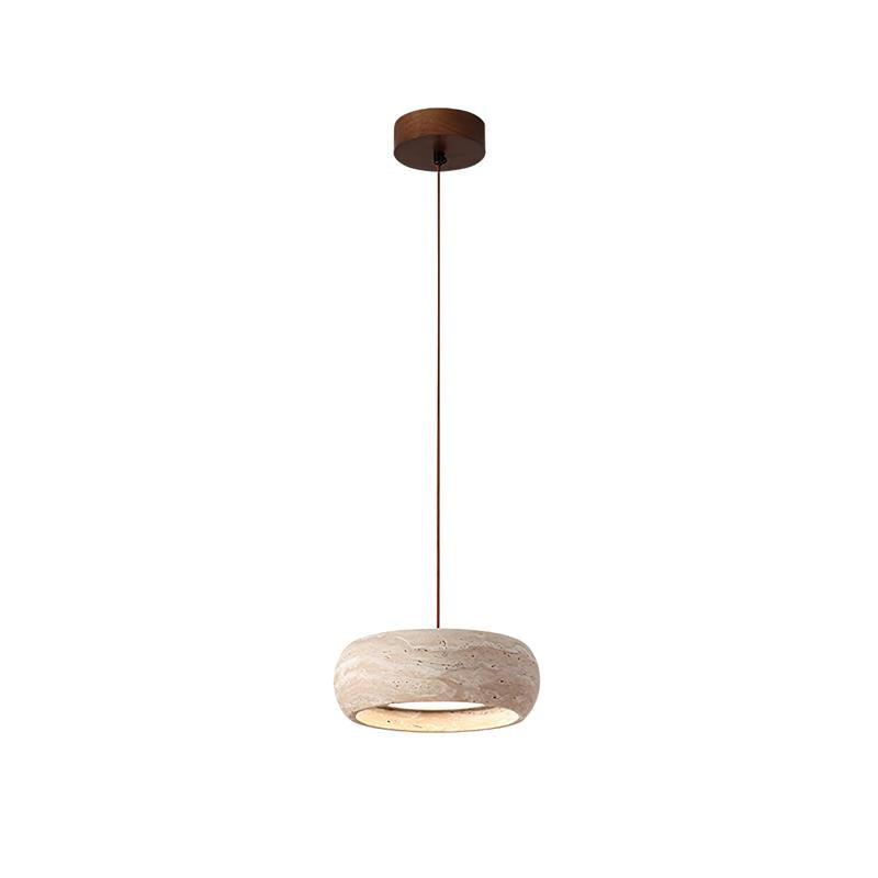 Integrated LED Travertine Pendant — Donut Shaped Ceiling Light