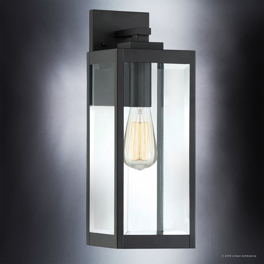 43cm Außen-Wandleuchte im Landhausstil, schwarzer Stahl und Glas, wasserdicht