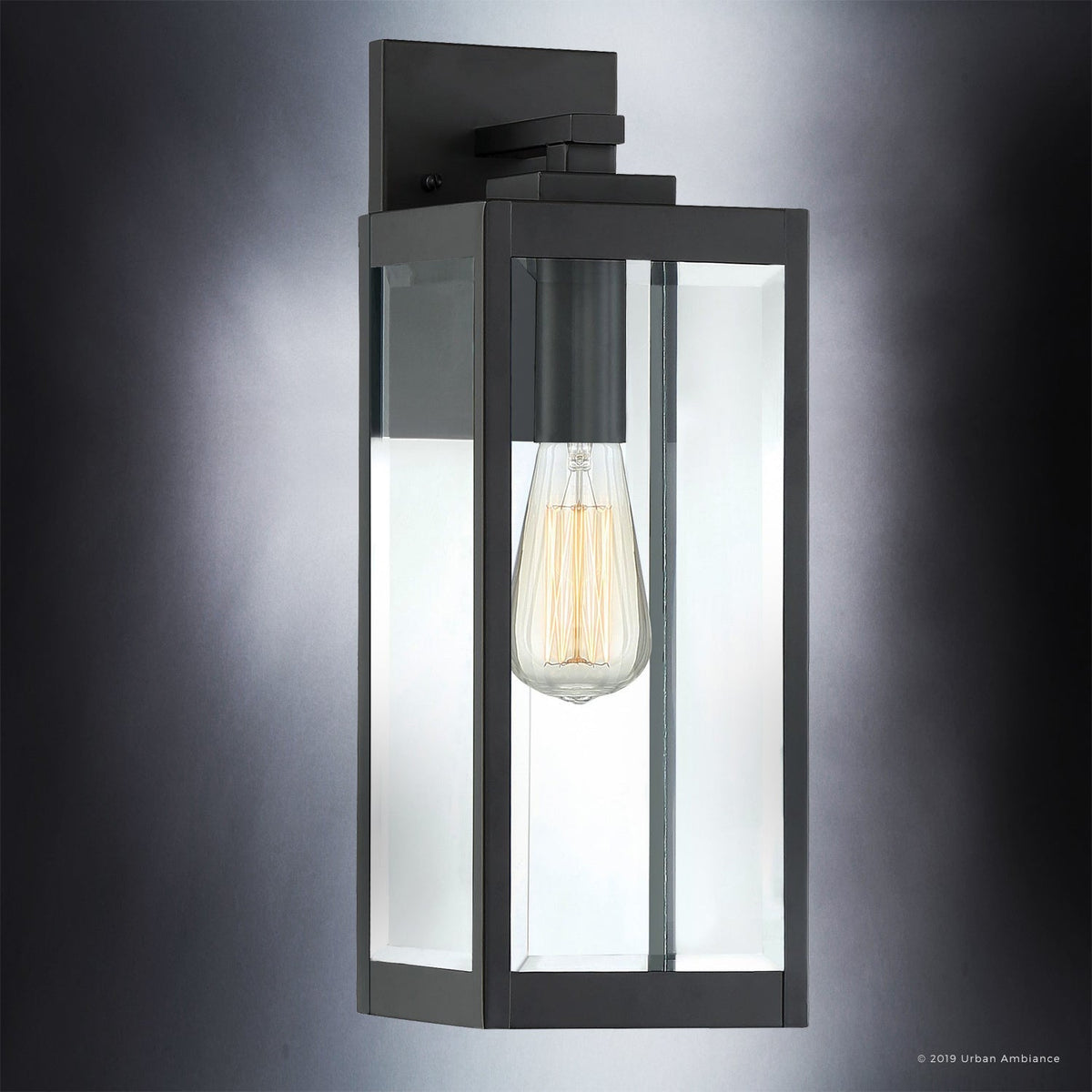 43cm Außen-Wandleuchte im Landhausstil, schwarzer Stahl und Glas, wasserdicht