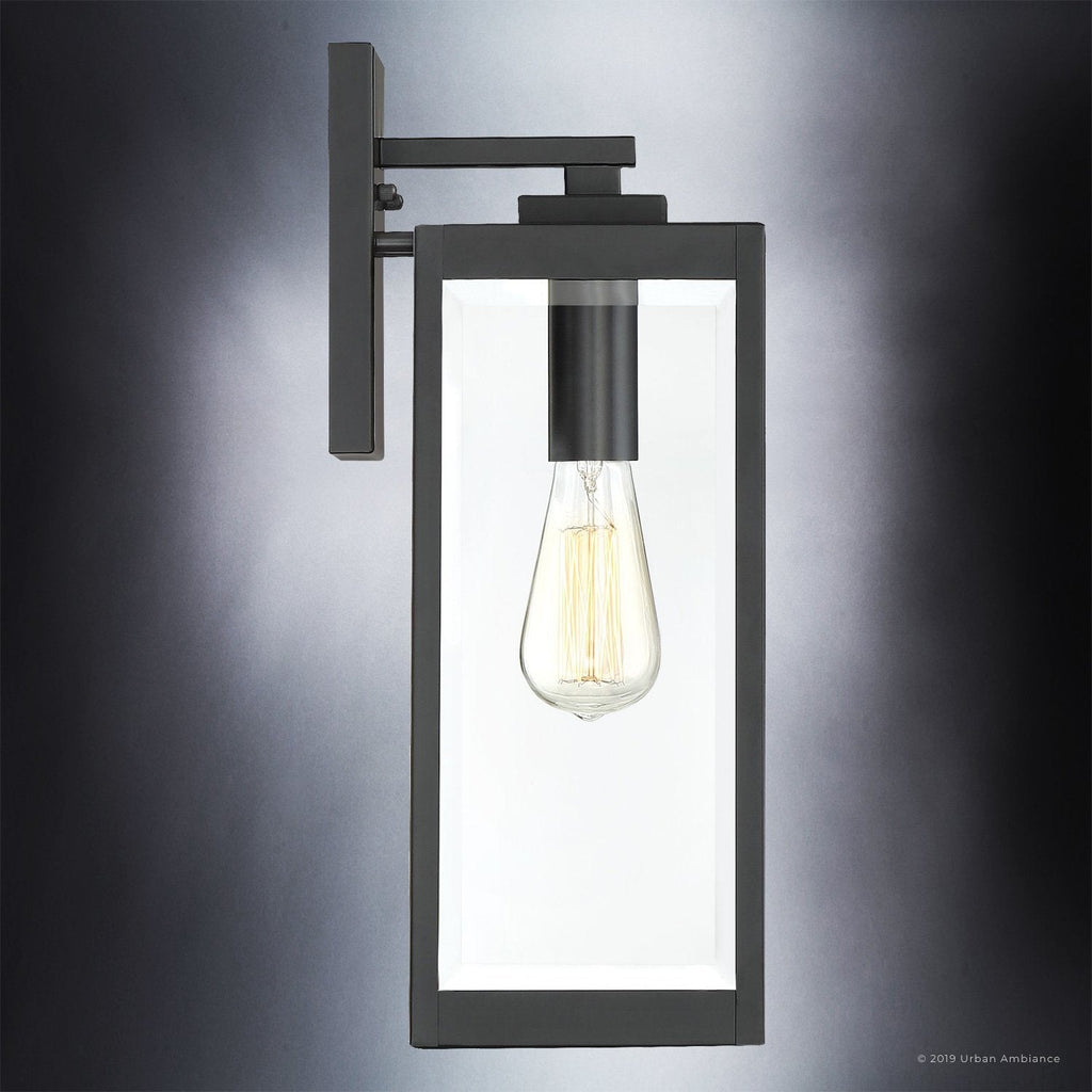 43cm Außen-Wandleuchte im Landhausstil, schwarzer Stahl und Glas, wasserdicht