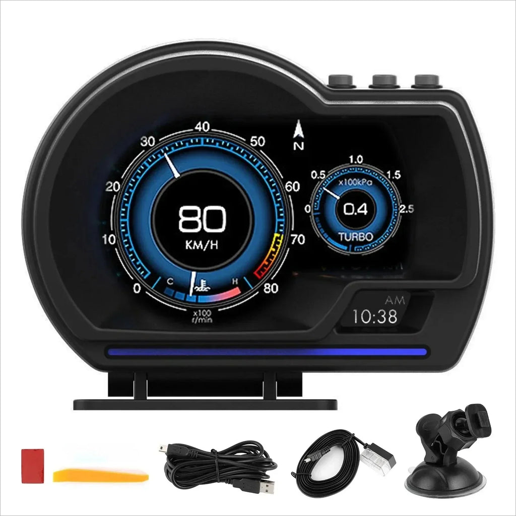 Pantalla de visualización frontal OBD2 — Velocímetro digital HD y alarma de RPM del turbo