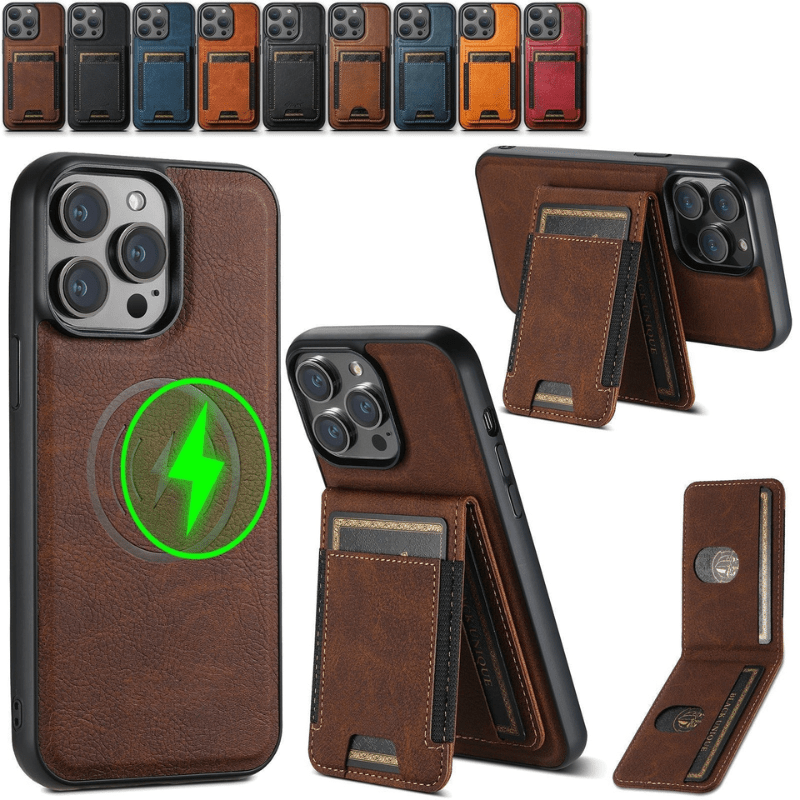 VeroLux Leather Case — Magnetic Stand, Built-In Card Holder