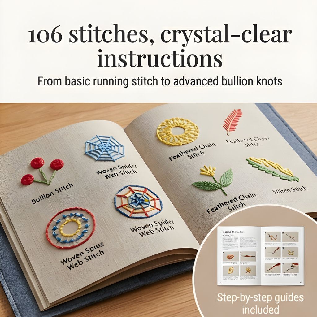 Stickstichbuch-Set — 106 Stiche, Leinenseiten und Zubehör