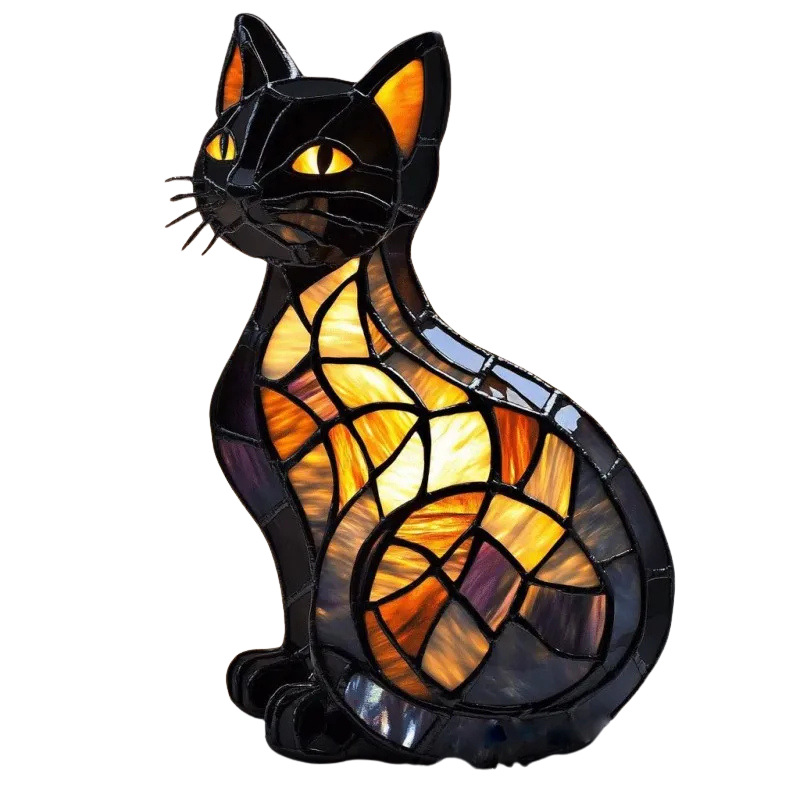 Lámpara solar LED de jardín con forma de gato — ojos verde esmeralda