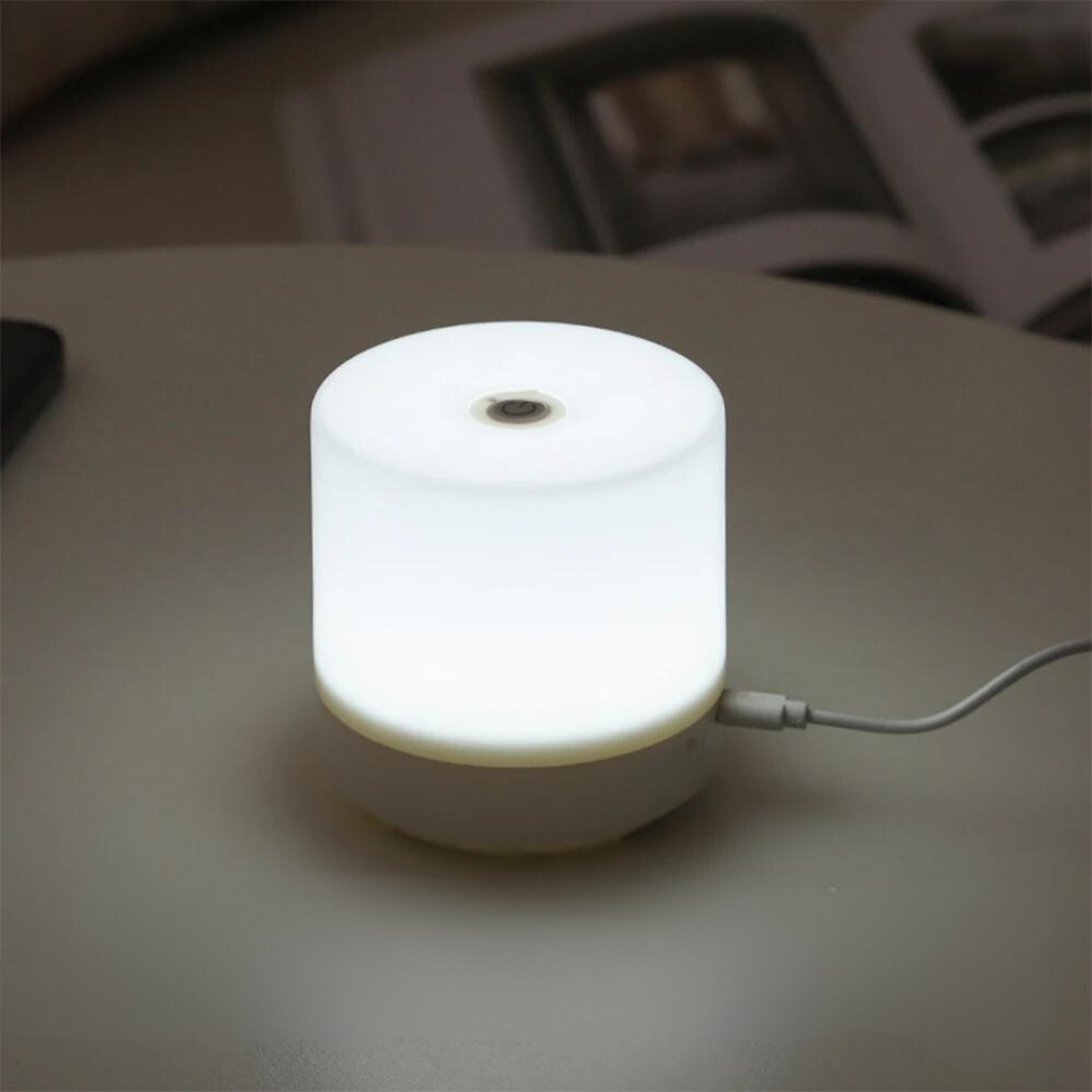 8.5cm LED-touchlampa med USB — dimbar vit ABS