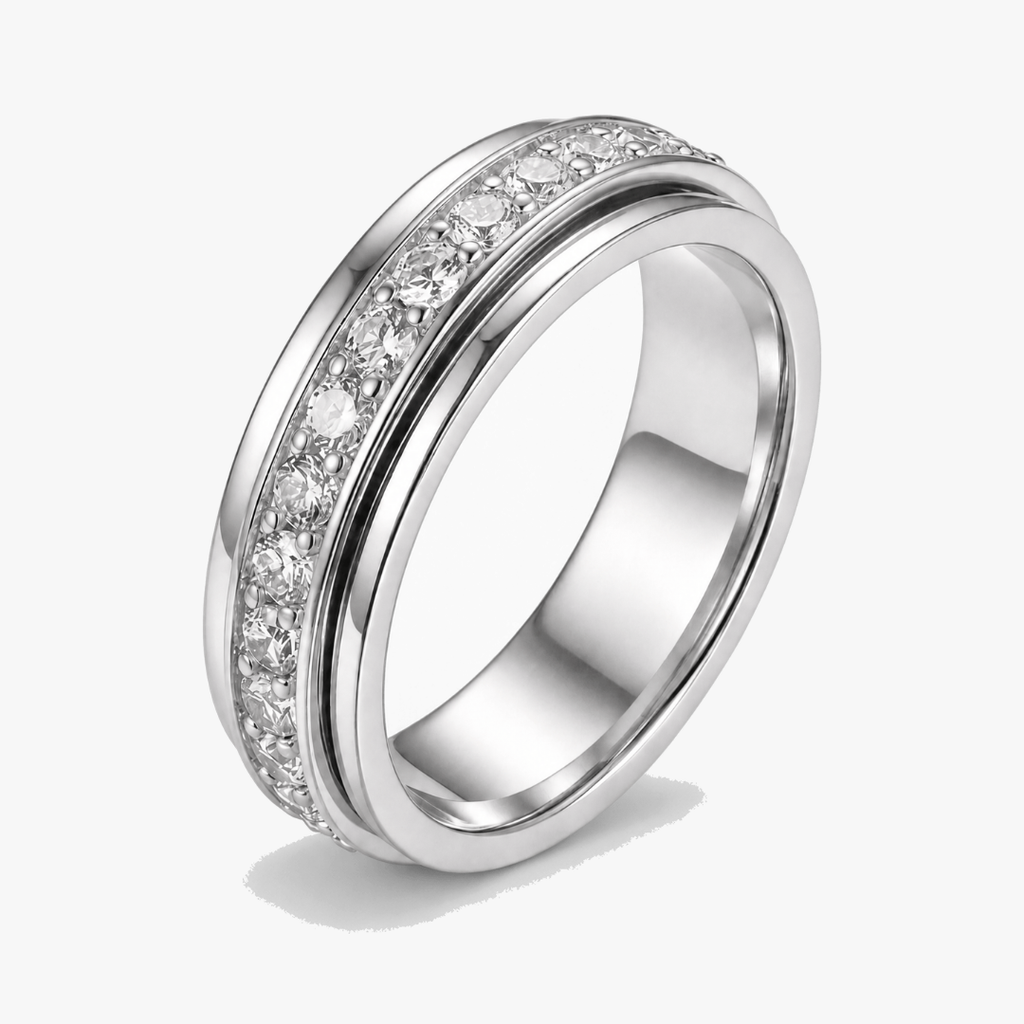 Drehbarer Spinner-Ring – Titanstahl, Zirkonia-Steine