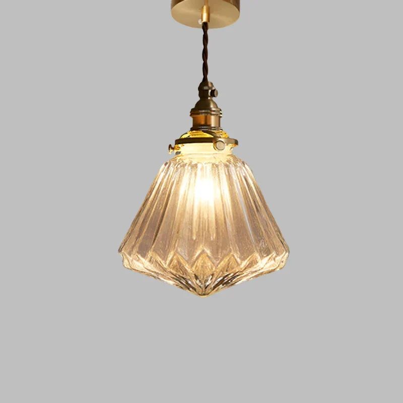 Szklana lampa wisząca z kryształowym kloszem - skandynawska retro, E27 LED