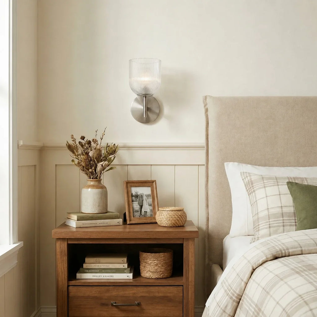 Vintage Ribbed Glass Wall Lamp — Copper Finish