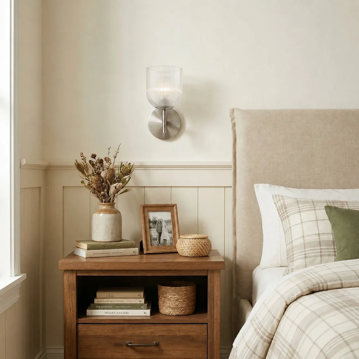 Vintage Ribbed Glass Wall Lamp — Copper Finish