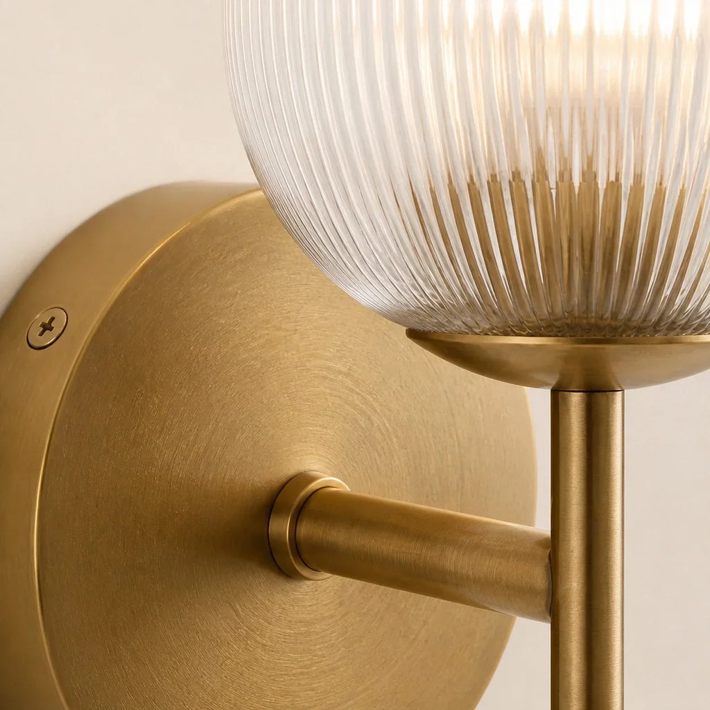 Vintage Ribbed Glass Wall Lamp — Copper Finish