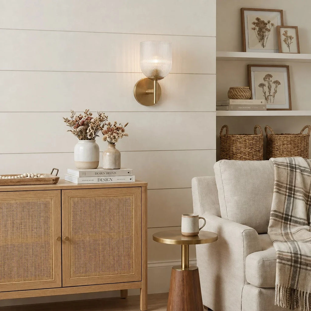 Vintage Ribbed Glass Wall Lamp — Copper Finish