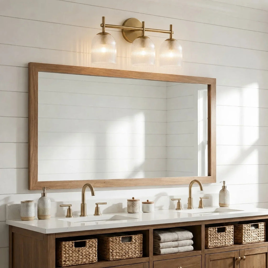 Vintage Ribbed Glass Wall Lamp — Copper Finish