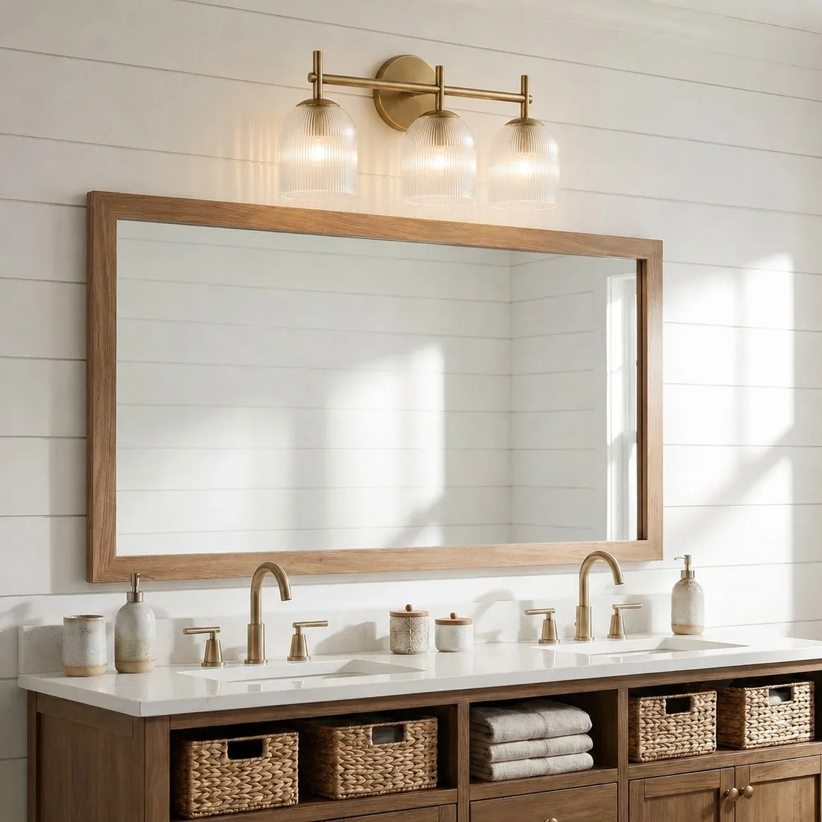 Vintage Ribbed Glass Wall Lamp — Copper Finish