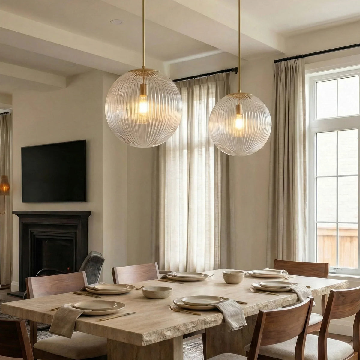 Lampă suspendată cu sticlă striată – finisaj cupru, stil rustic
