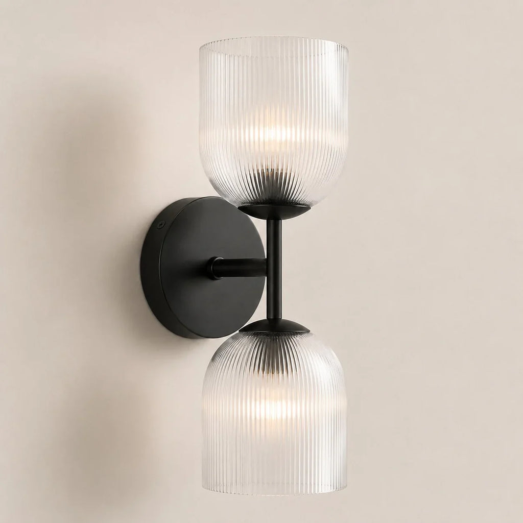 Vintage Ribbed Glass Wall Lamp — Copper Finish