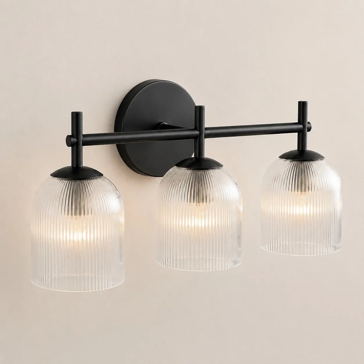 Vintage Ribbed Glass Wall Lamp — Copper Finish