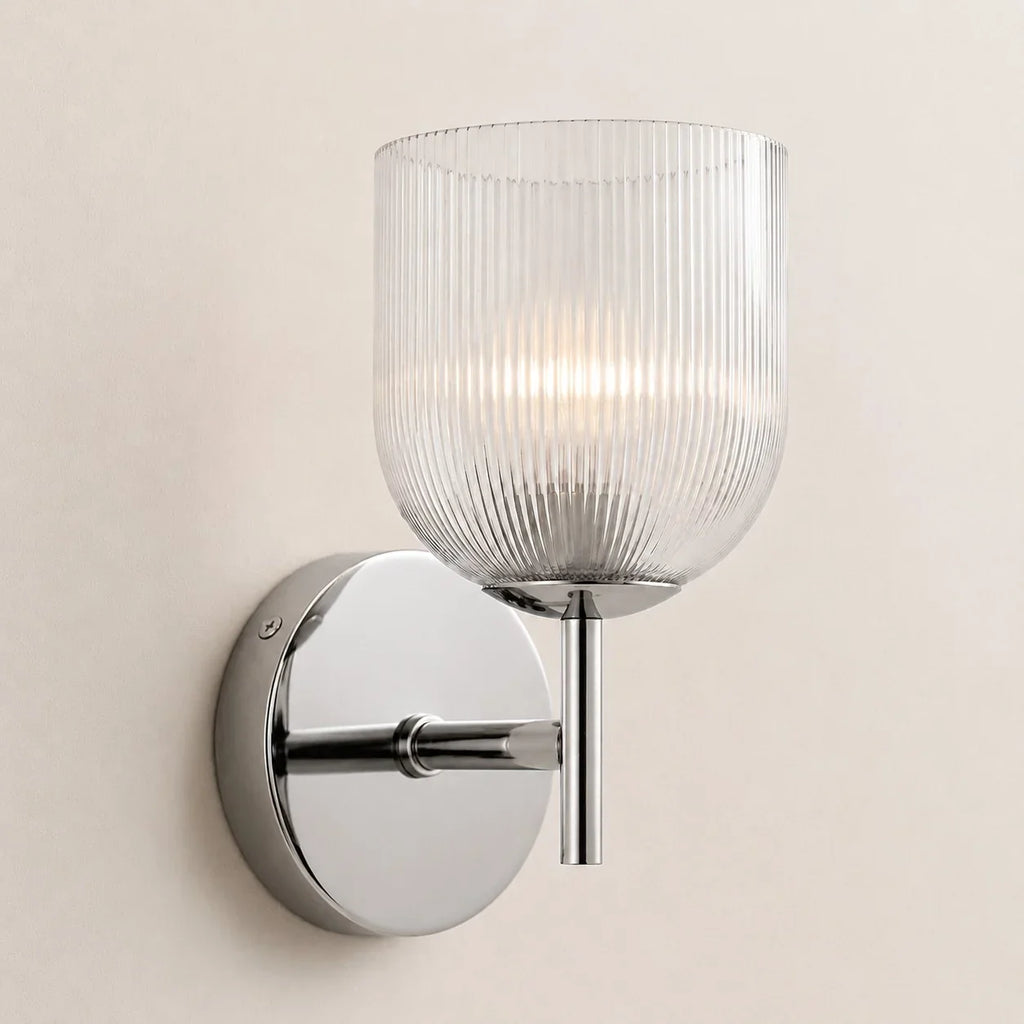 Vintage Ribbed Glass Wall Lamp — Copper Finish