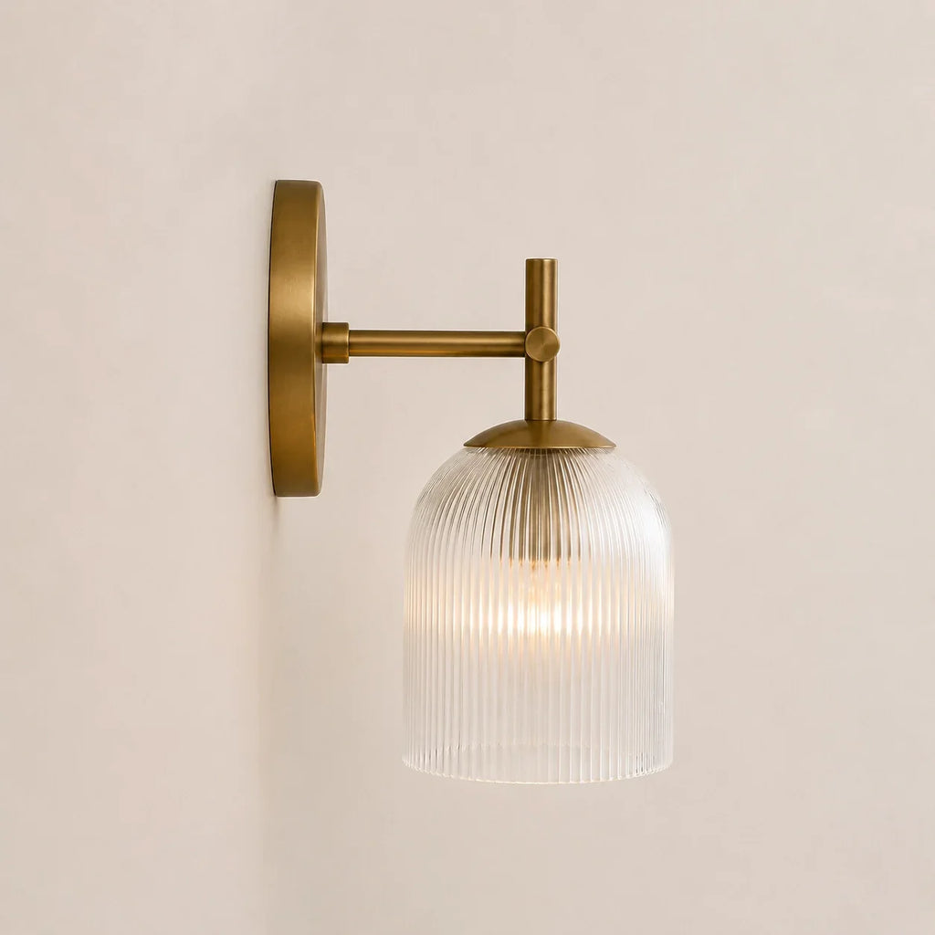 Vintage Ribbed Glass Wall Lamp — Copper Finish